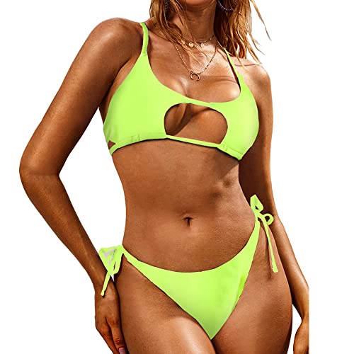 Zaful Damen Strand Bademode Neon Cutout Tie Side Bikini Set Badeanzug...
