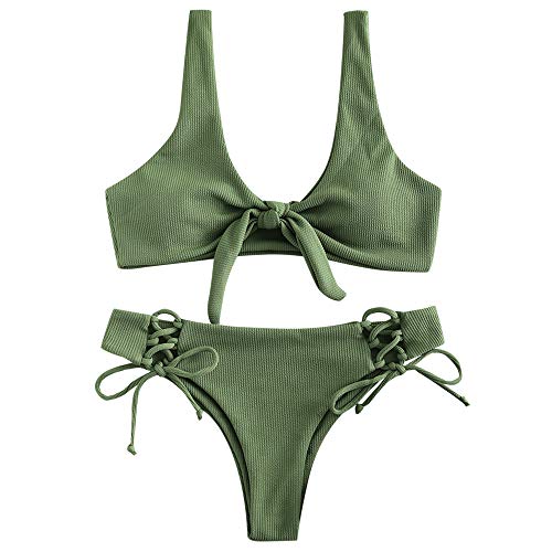 ZAFUL Damen Gerippter Geknoteter Bikini-Set Sexy Brazilian Bikini...